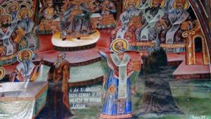 Вселенский собор. , представляющий Спиридона Тримифунтского (в центре) в споре с Арием (справа) во время Собора